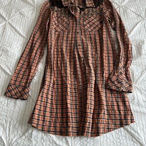 Miss Me Orange and Black Plaid Button-Down Shirt